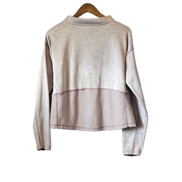 Athletic Pullover Top, Long Sleeve, Striped Trim, Zipper Shoulder Detail - Picture 6 of 6